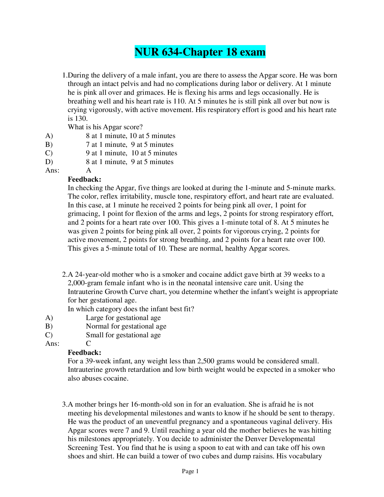 Preview image of NUR 634-Chapter 18 exam document